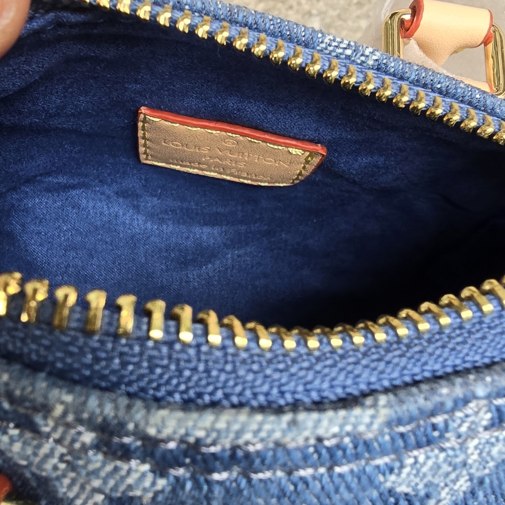 Blue Denim Monogram Micro Mini Bag with Tan Leather Trim - Picture 5 of 14